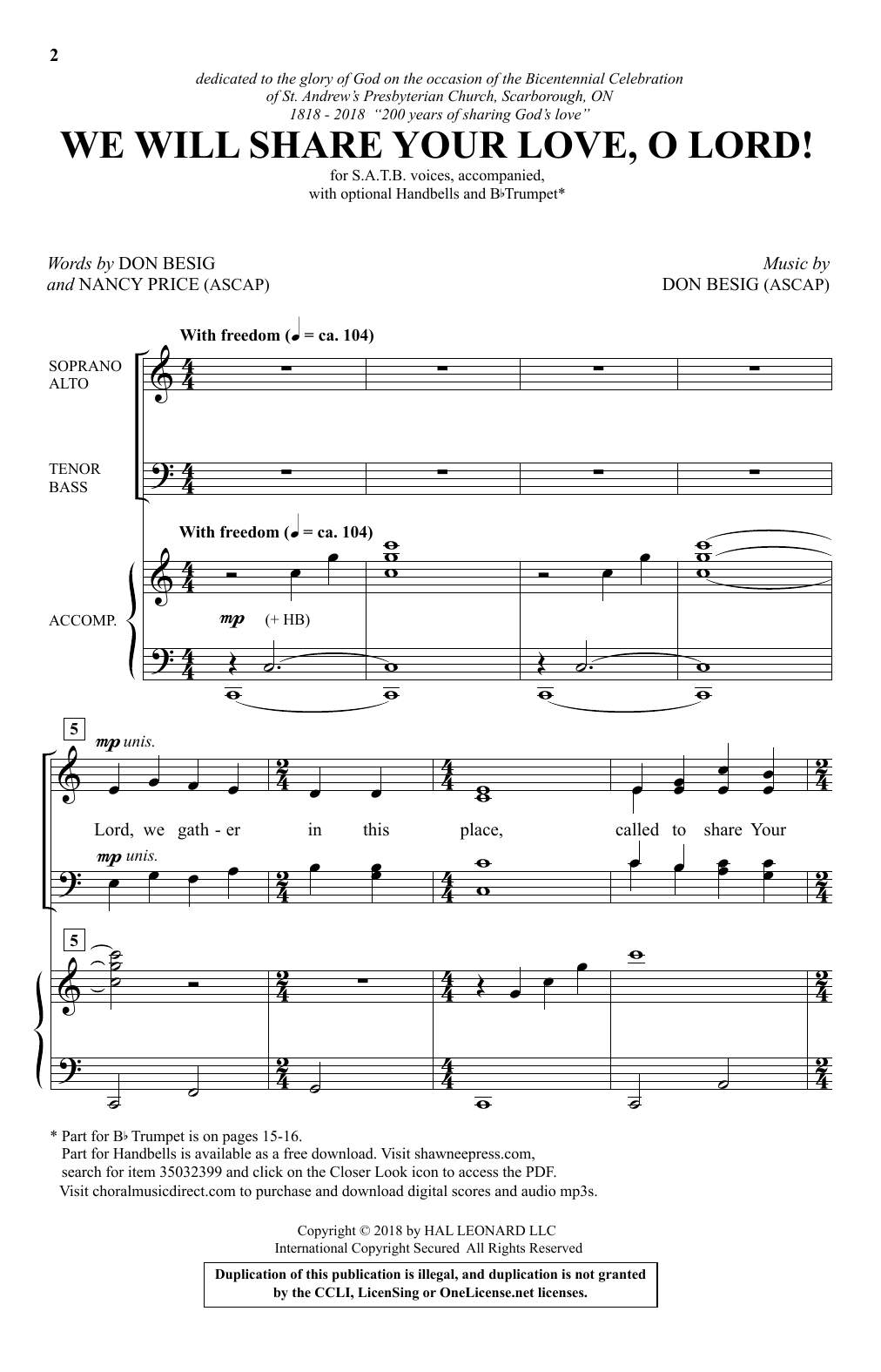 Download Don Besig We Will Share Your Love, O Lord! Sheet Music and learn how to play SATB Choir PDF digital score in minutes