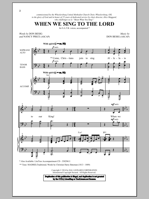 Download Don Besig When We Sing To The Lord Sheet Music and learn how to play SATB PDF digital score in minutes