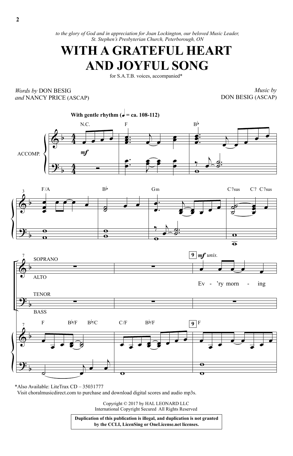 Download Don Besig With A Grateful Heart And Joyful Song Sheet Music and learn how to play SATB PDF digital score in minutes