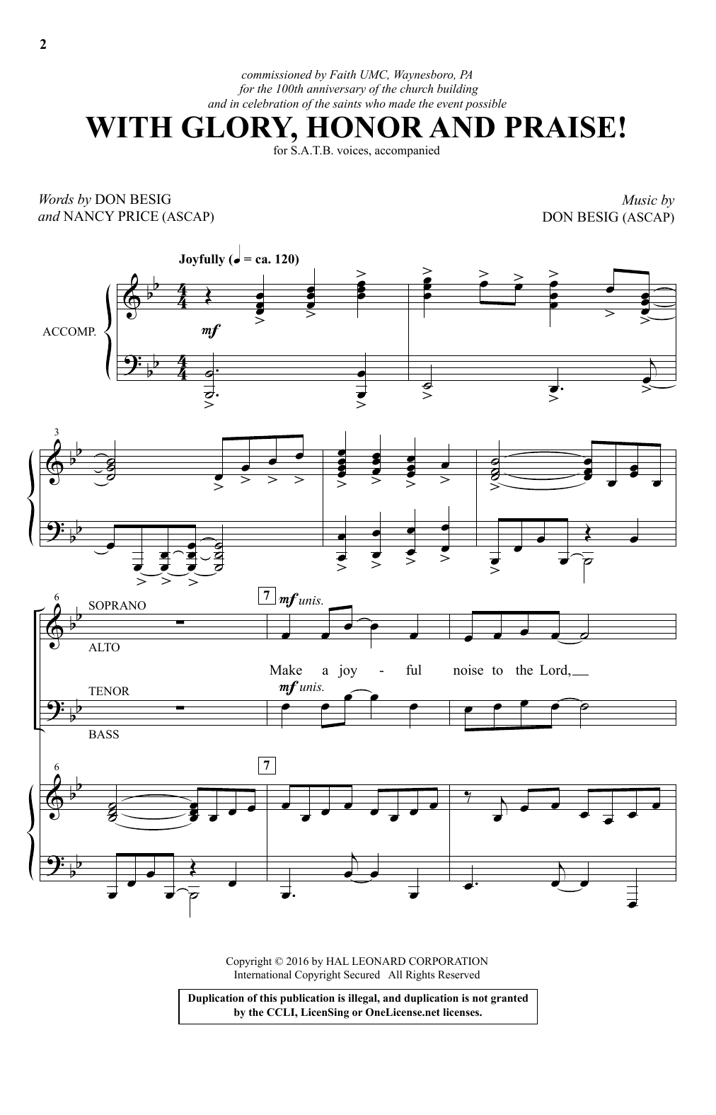 Download Don Besig With Glory, Honor And Praise! Sheet Music and learn how to play SATB PDF digital score in minutes