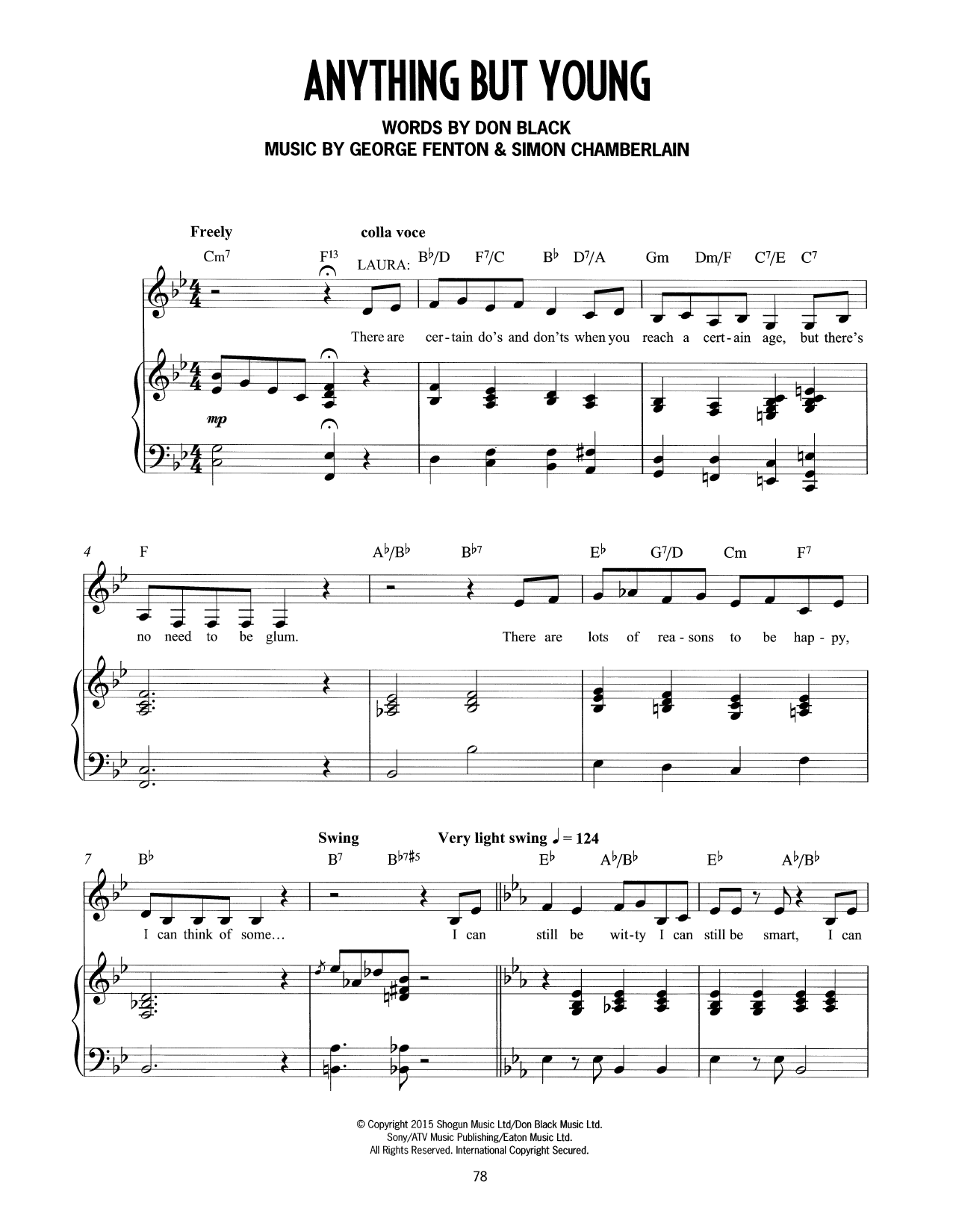 Download Don Black, George Fenton & Simon Chamberlain Anything But Young (from Mrs Henderson Presents) Sheet Music and learn how to play Piano & Vocal PDF digital score in minutes