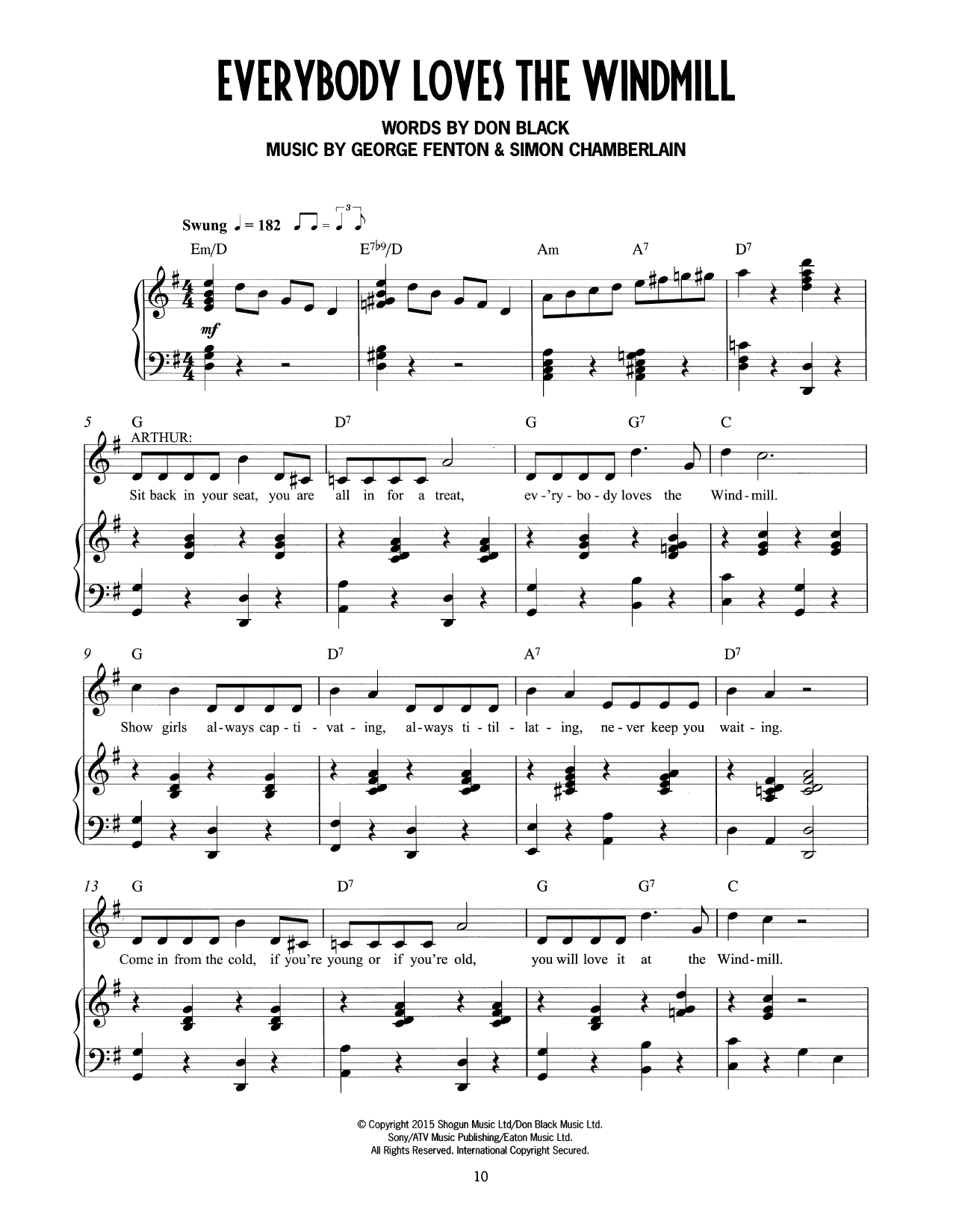 Download Don Black, George Fenton & Simon Chamberlain Everybody Loves The Windmill (from Mrs Henderson Presents) Sheet Music and learn how to play Piano & Vocal PDF digital score in minutes