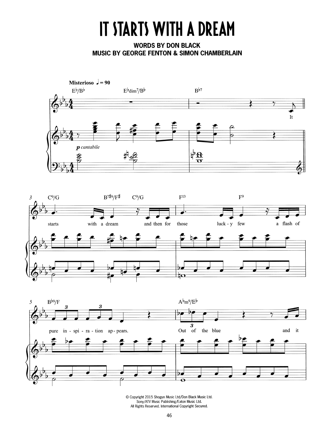 Download Don Black, George Fenton & Simon Chamberlain It Starts With A Dream (from Mrs Henderson Presents) Sheet Music and learn how to play Piano & Vocal PDF digital score in minutes