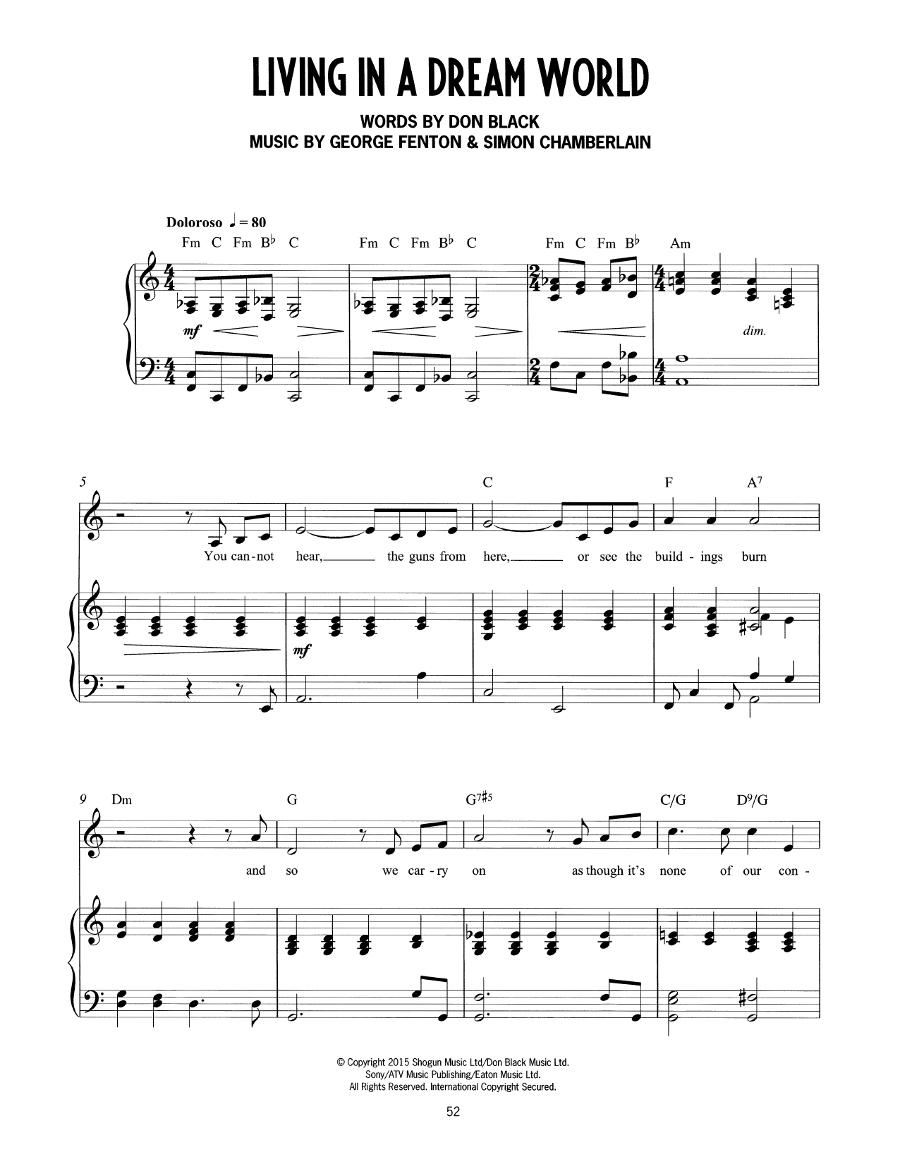 Download Don Black, George Fenton & Simon Chamberlain Living In A Dream World (from Mrs Henderson Presents) Sheet Music and learn how to play Piano & Vocal PDF digital score in minutes