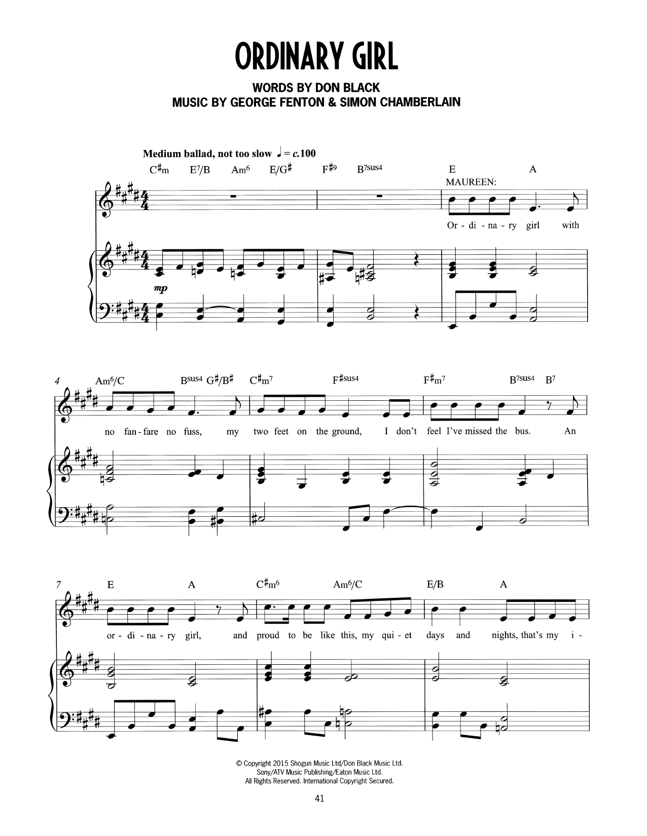 Download Don Black, George Fenton & Simon Chamberlain Ordinary Girl (from Mrs Henderson Presents) Sheet Music and learn how to play Piano & Vocal PDF digital score in minutes