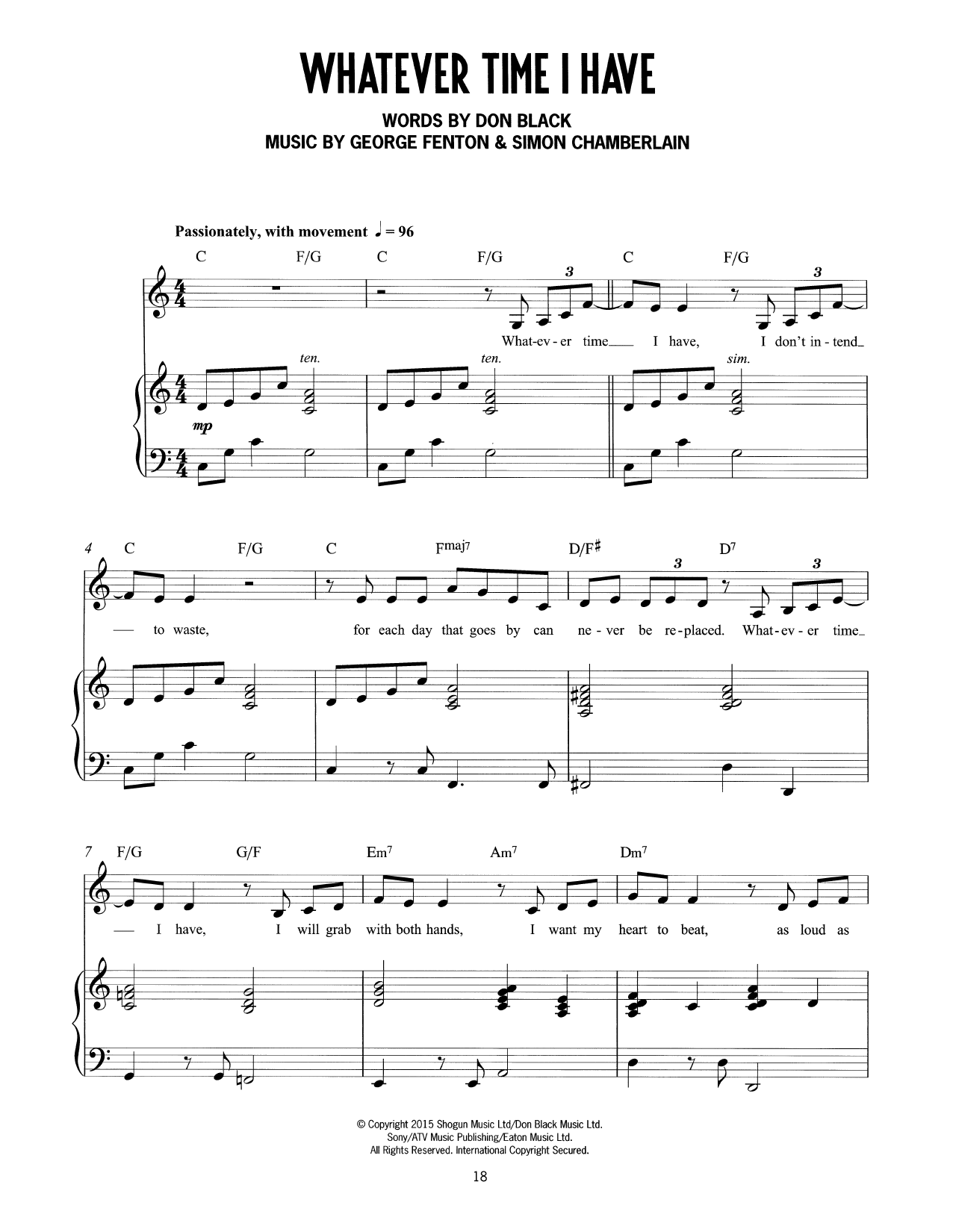 Download Don Black, George Fenton & Simon Chamberlain Whatever Time I Have (from Mrs Henderson Presents) Sheet Music and learn how to play Piano & Vocal PDF digital score in minutes
