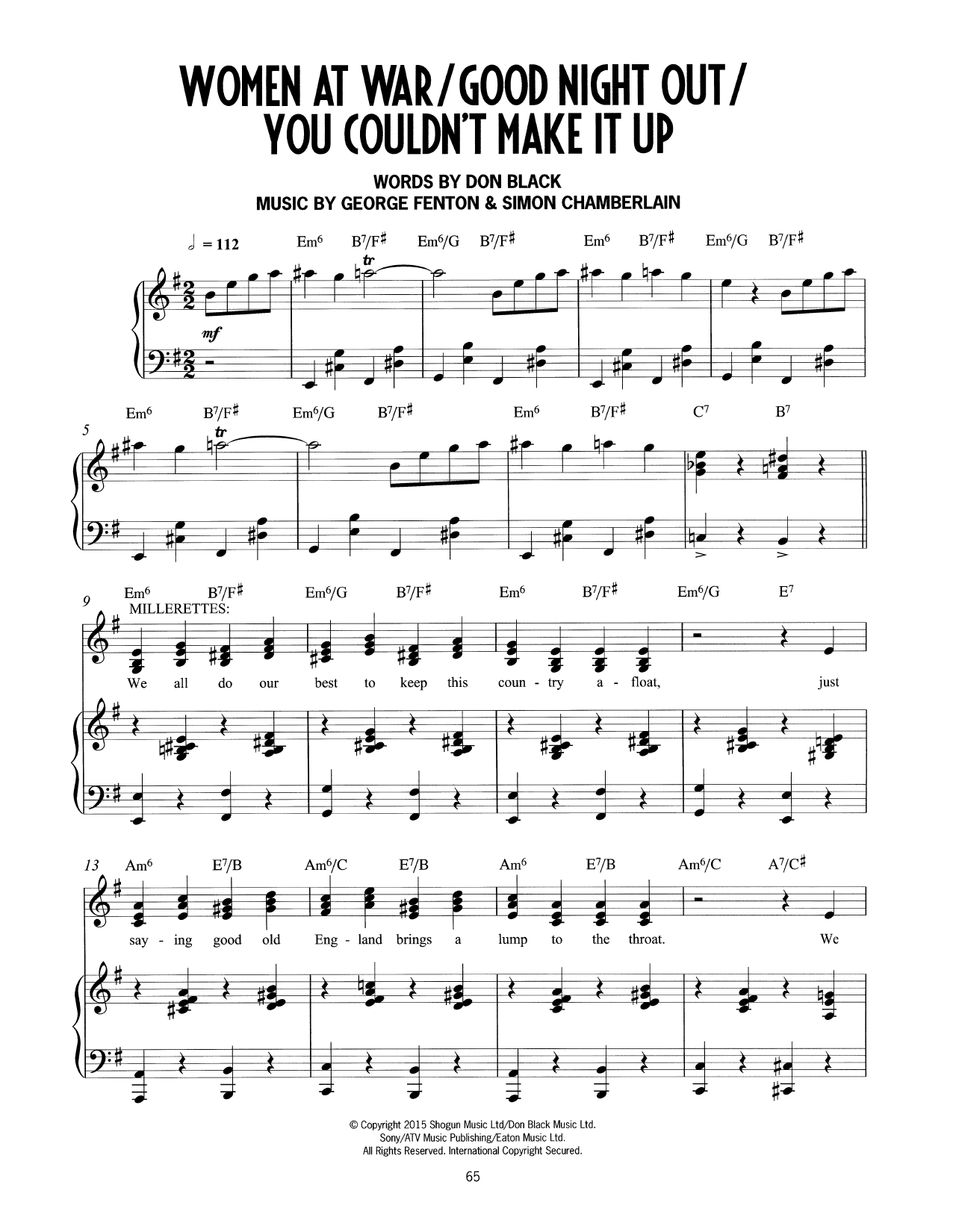 Download Don Black, George Fenton & Simon Chamberlain Women At War/Good Night Out/You Couldn't Make It Up (from Mrs Henderson Presents Sheet Music and learn how to play Piano & Vocal PDF digital score in minutes