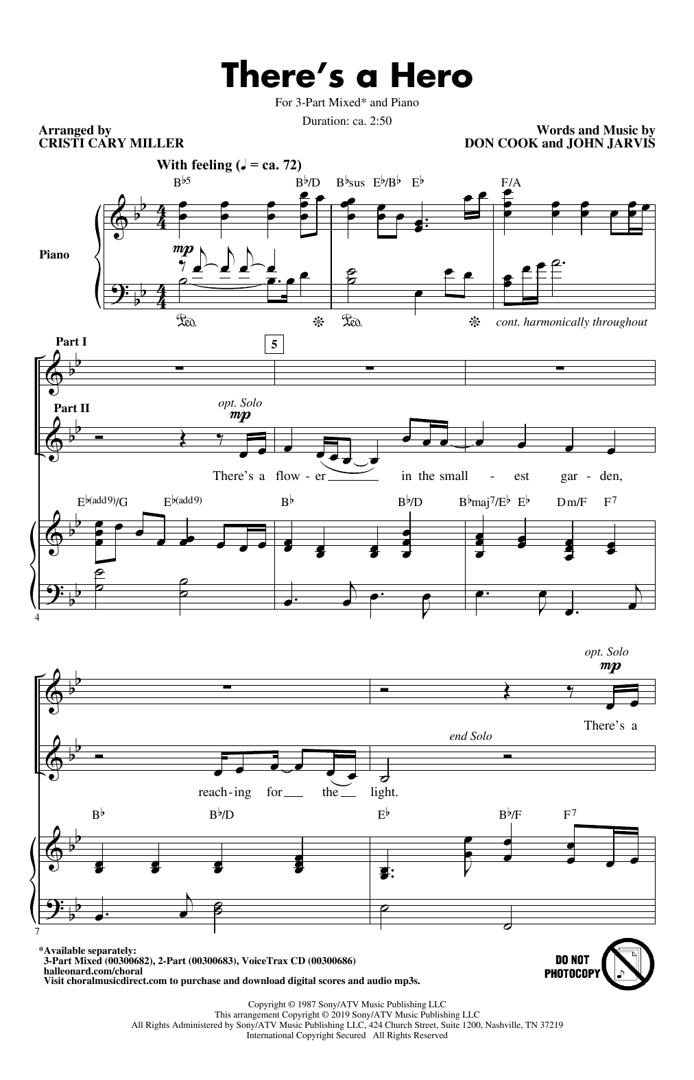 Download Don Cook and John Jarvis There's A Hero (arr. Cristi Cary Miller) Sheet Music and learn how to play 2-Part Choir PDF digital score in minutes