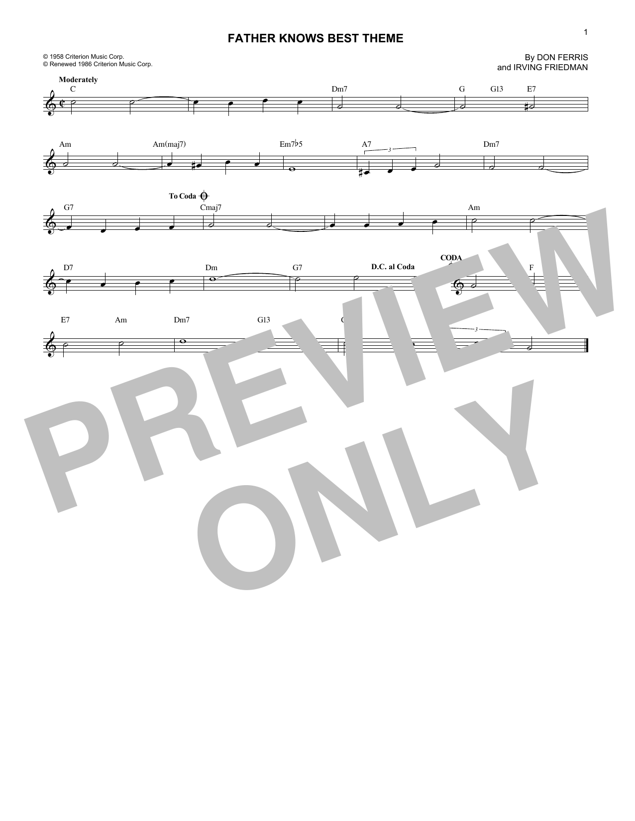 Download Don Ferris Father Knows Best Theme Sheet Music and learn how to play Melody Line, Lyrics & Chords PDF digital score in minutes