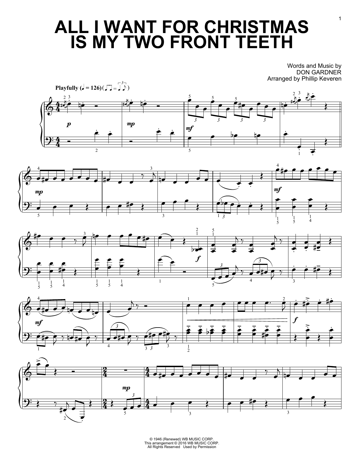 Download Phillip Keveren All I Want For Christmas Is My Two Front Teeth Sheet Music and learn how to play Piano PDF digital score in minutes