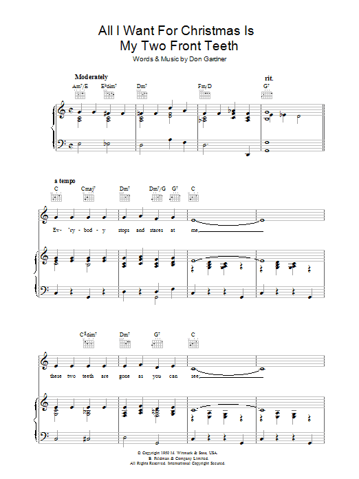 Download Don Gardner All I Want For Christmas Is My Two Front Teeth Sheet Music and learn how to play Easy Guitar Tab PDF digital score in minutes