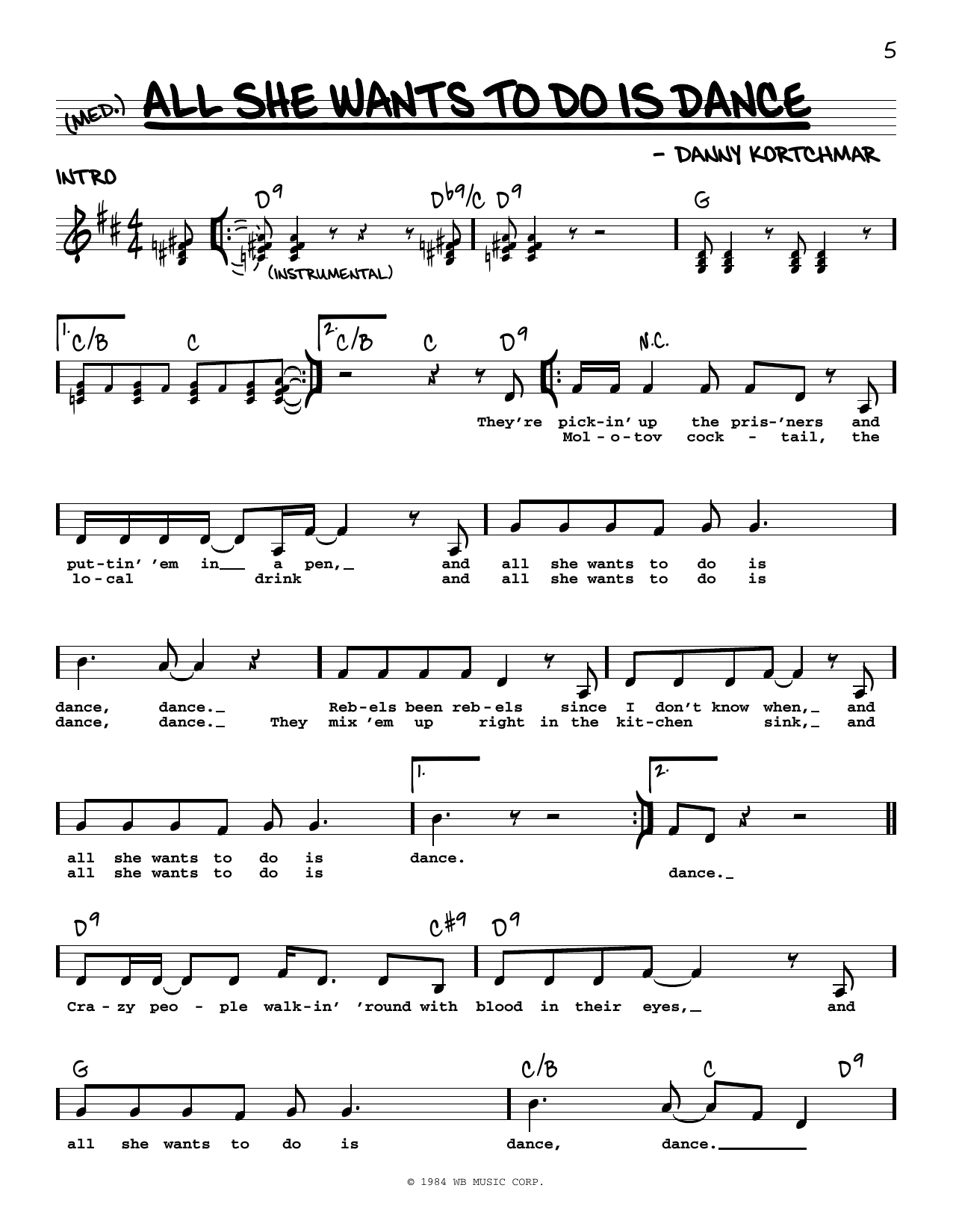 Download Don Henley All She Wants To Do Is Dance Sheet Music and learn how to play Real Book – Melody, Lyrics & Chords PDF digital score in minutes