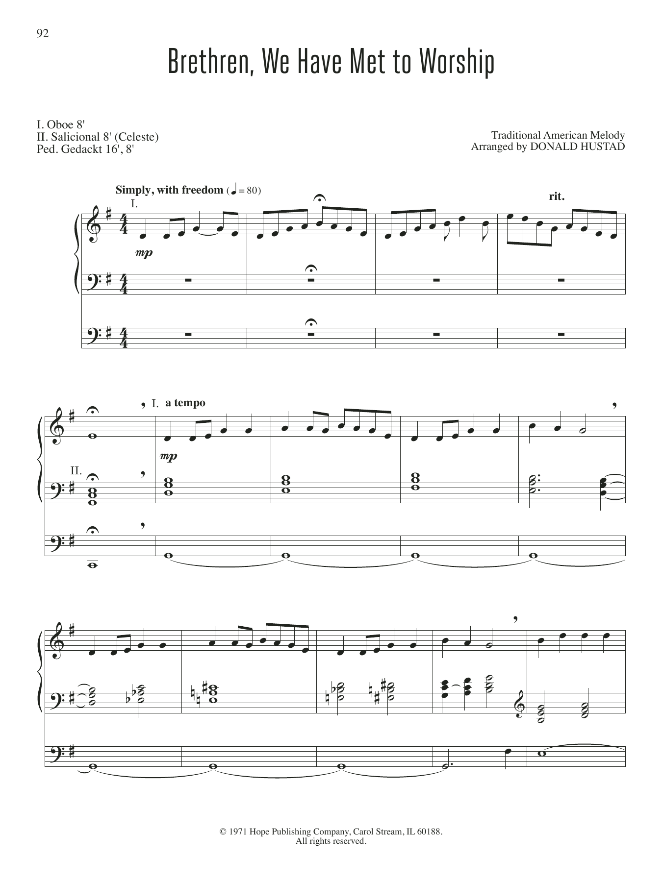 Download Don Hustad Brethren, we have Met to Worship Sheet Music and learn how to play Organ PDF digital score in minutes