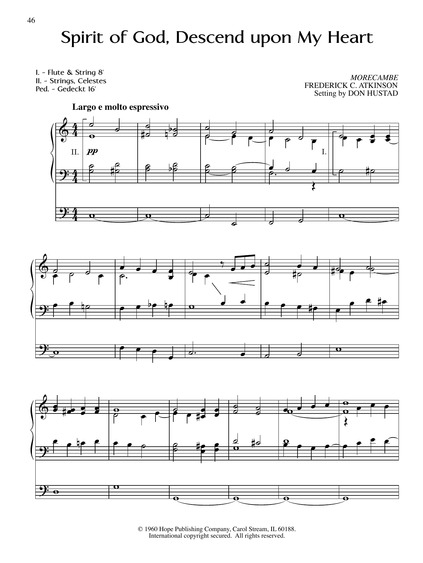 Download Don Hustad Spirit Of God, Descend Upon My Heart Sheet Music and learn how to play Organ PDF digital score in minutes