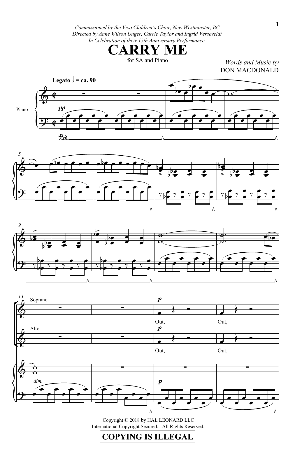 Download Don MacDonald Carry Me Sheet Music and learn how to play 2-Part Choir PDF digital score in minutes