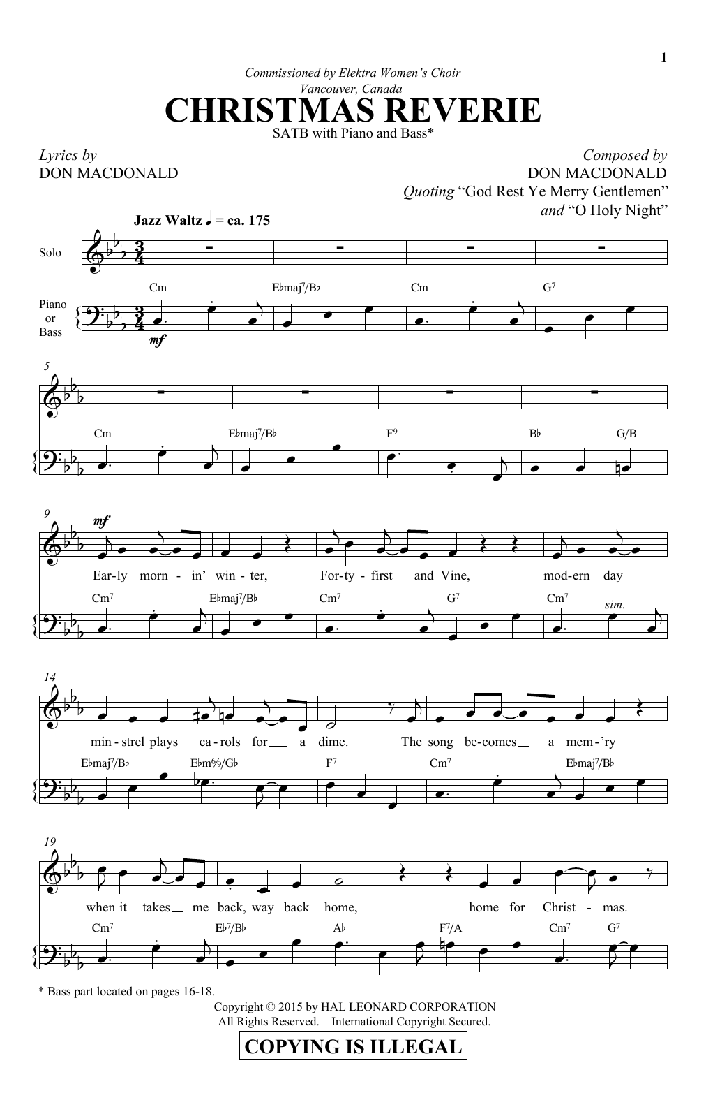 Download Don MacDonald Christmas Reverie Sheet Music and learn how to play SATB PDF digital score in minutes