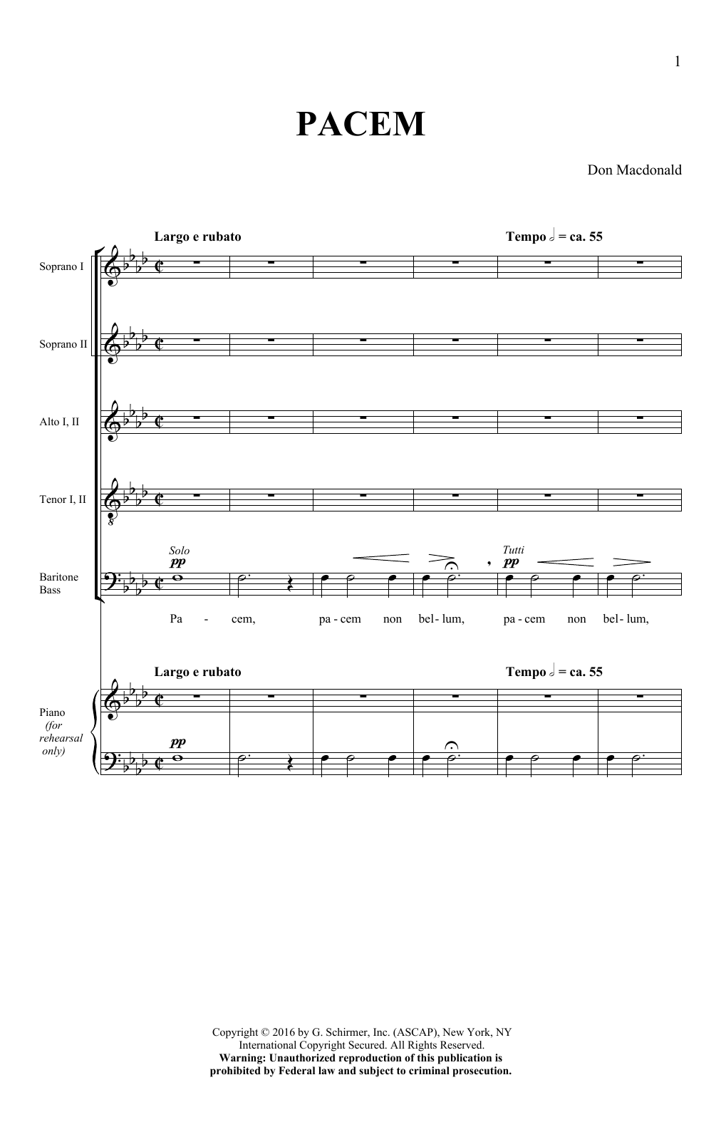 Download Don Macdonald Pacem Sheet Music and learn how to play SATB PDF digital score in minutes