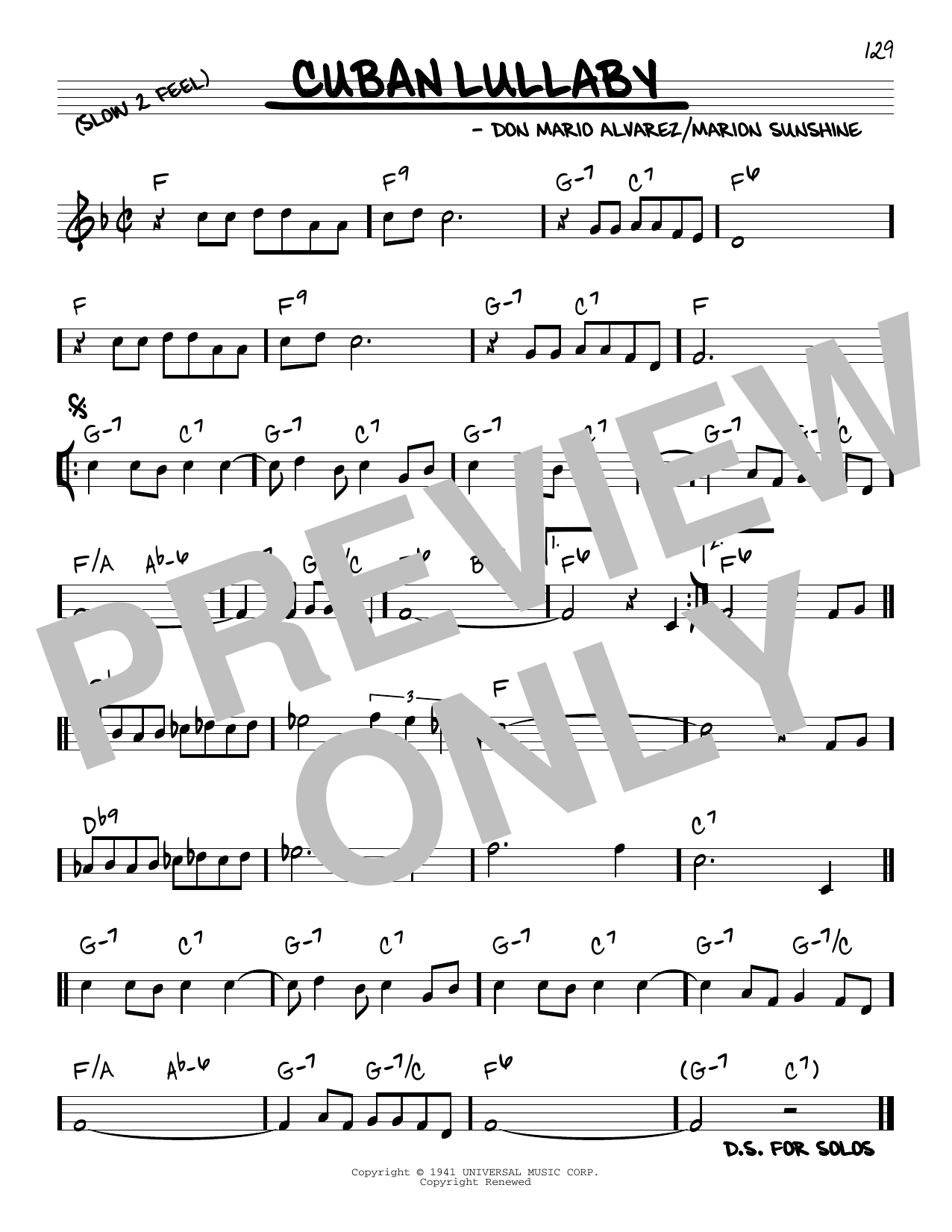 Download Don Mario Alvarez Cuban Lullaby Sheet Music and learn how to play Real Book – Melody & Chords PDF digital score in minutes