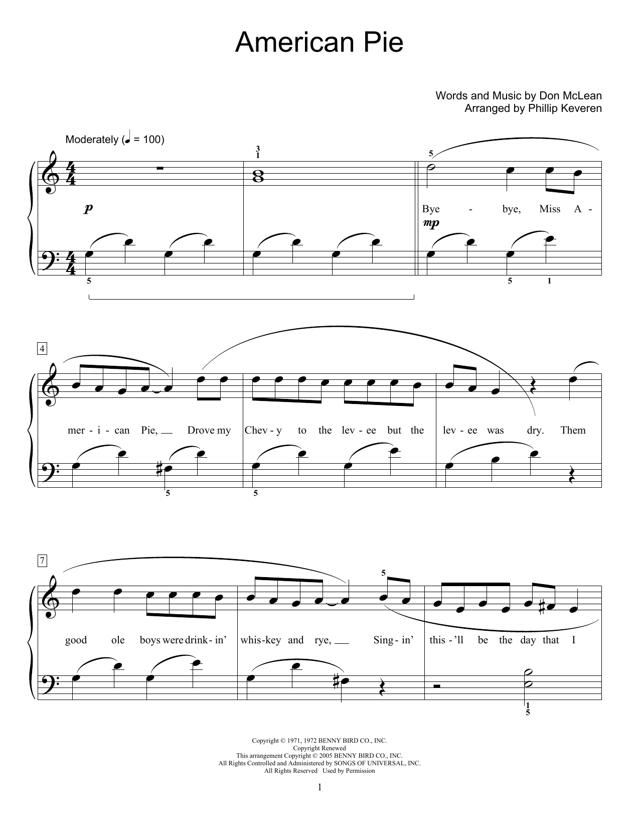 Download Phillip Keveren American Pie Sheet Music and learn how to play Easy Piano PDF digital score in minutes