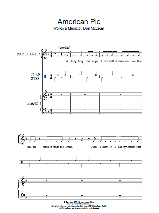 Download Don McLean American Pie Sheet Music and learn how to play 2-Part Choir PDF digital score in minutes