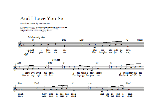 Download Don McLean And I Love You So Sheet Music and learn how to play Tenor Sax Solo PDF digital score in minutes