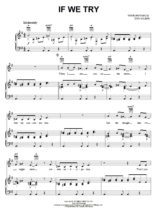 Download Don McLean If We Try Sheet Music and learn how to play Piano, Vocal & Guitar (Right-Hand Melody) PDF digital score in minutes