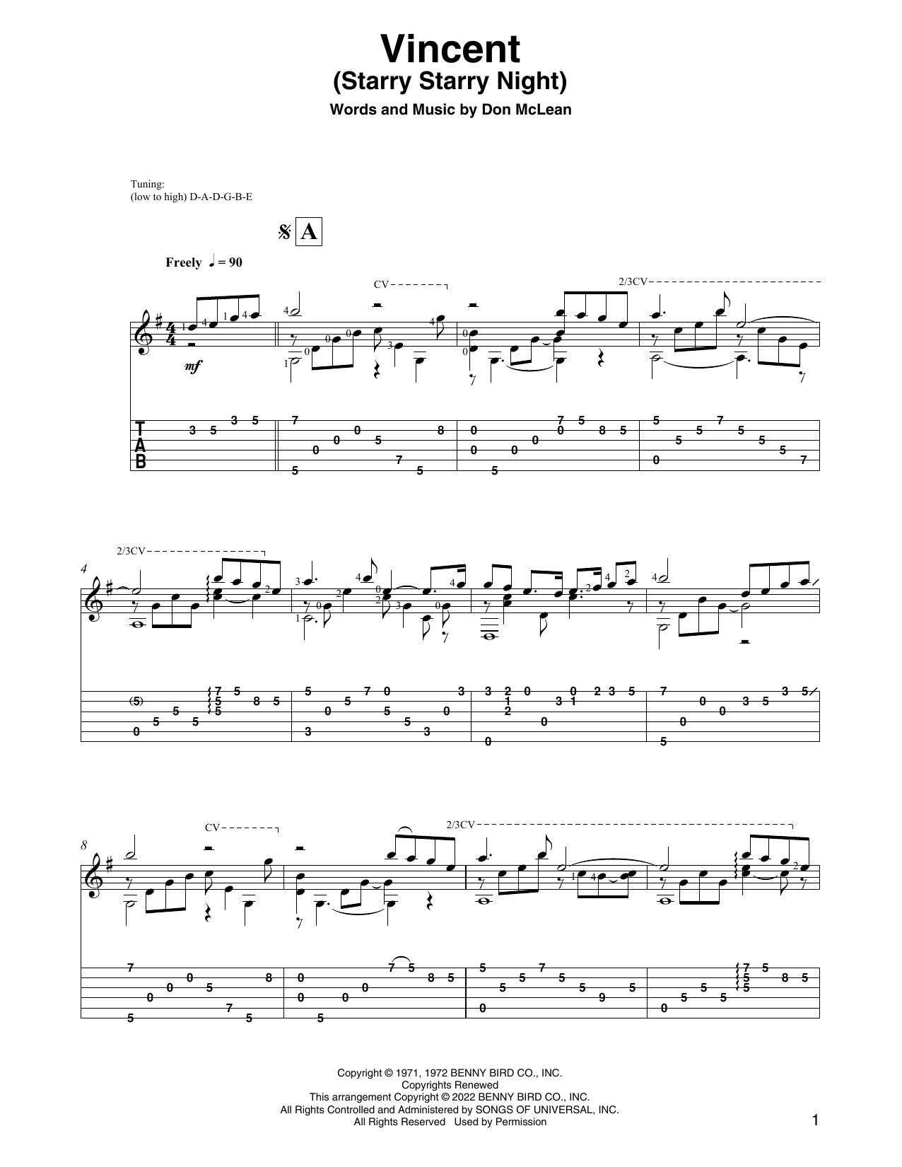 Download Don McLean Vincent (Starry Starry Night) (arr. David Jaggs) Sheet Music and learn how to play Solo Guitar PDF digital score in minutes