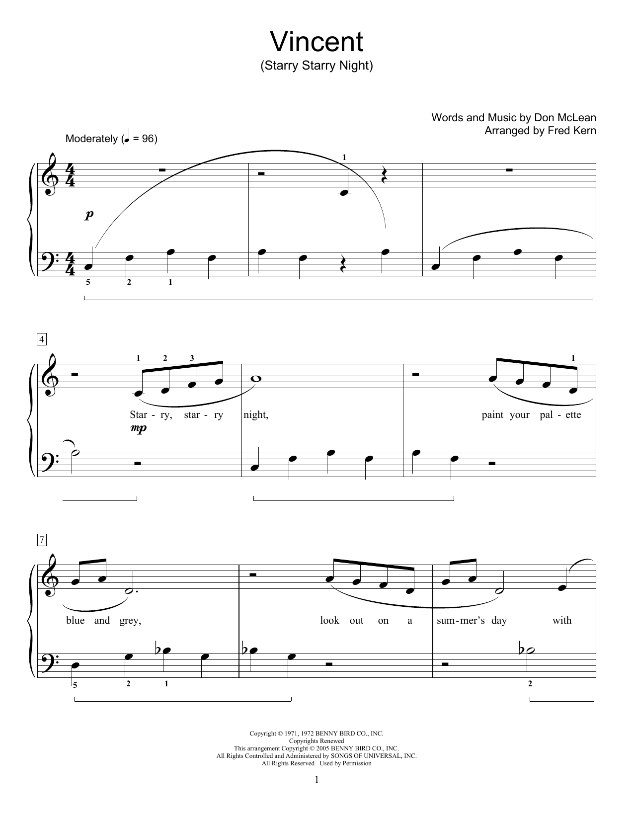 Download Phillip Keveren Vincent (Starry Starry Night) Sheet Music and learn how to play Easy Piano PDF digital score in minutes