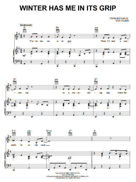 Download Don McLean Winter Has Me In Its Grip Sheet Music and learn how to play Piano, Vocal & Guitar (Right-Hand Melody) PDF digital score in minutes