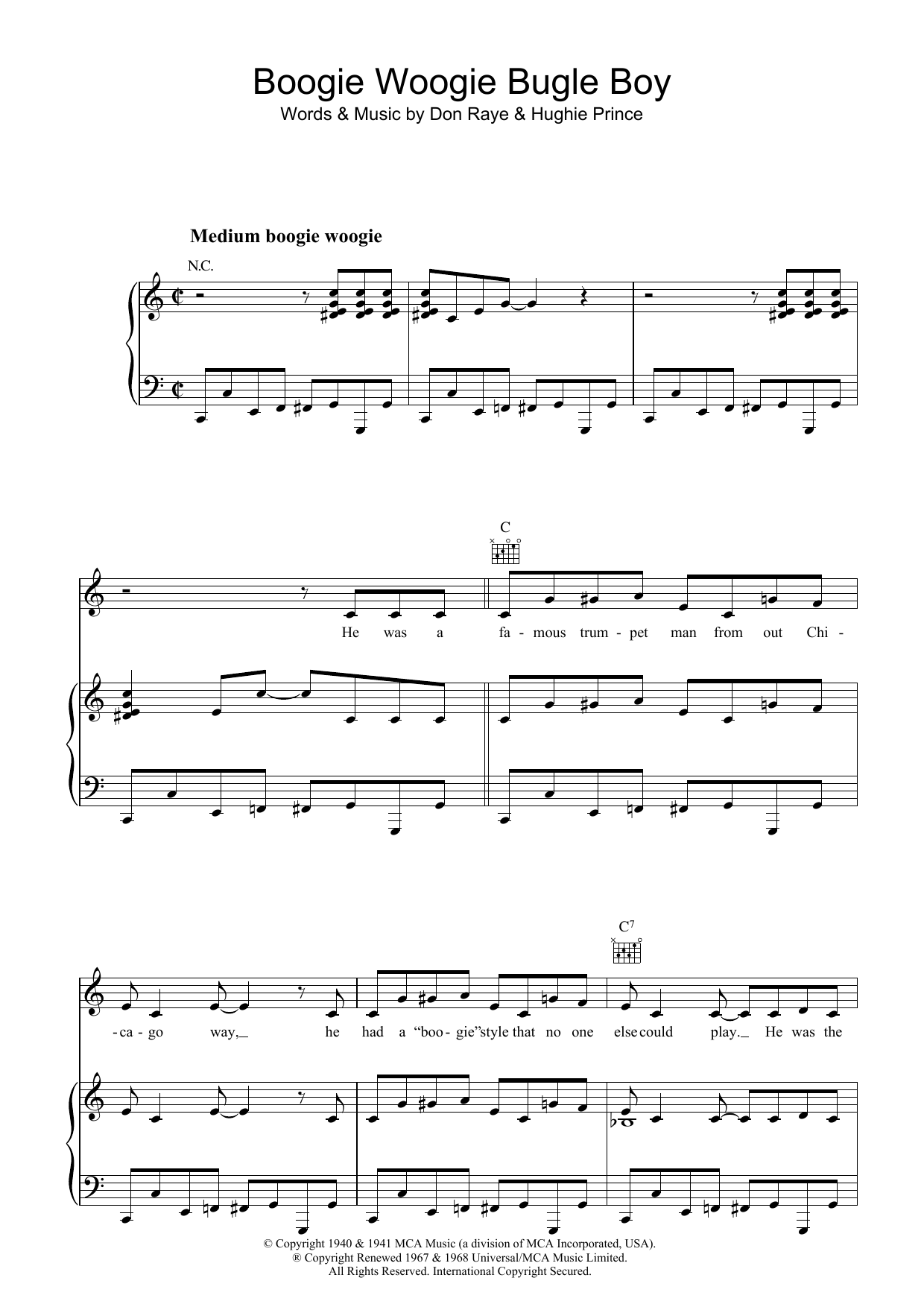 Download Don Raye Boogie Woogie Bugle Boy Sheet Music and learn how to play Voice PDF digital score in minutes