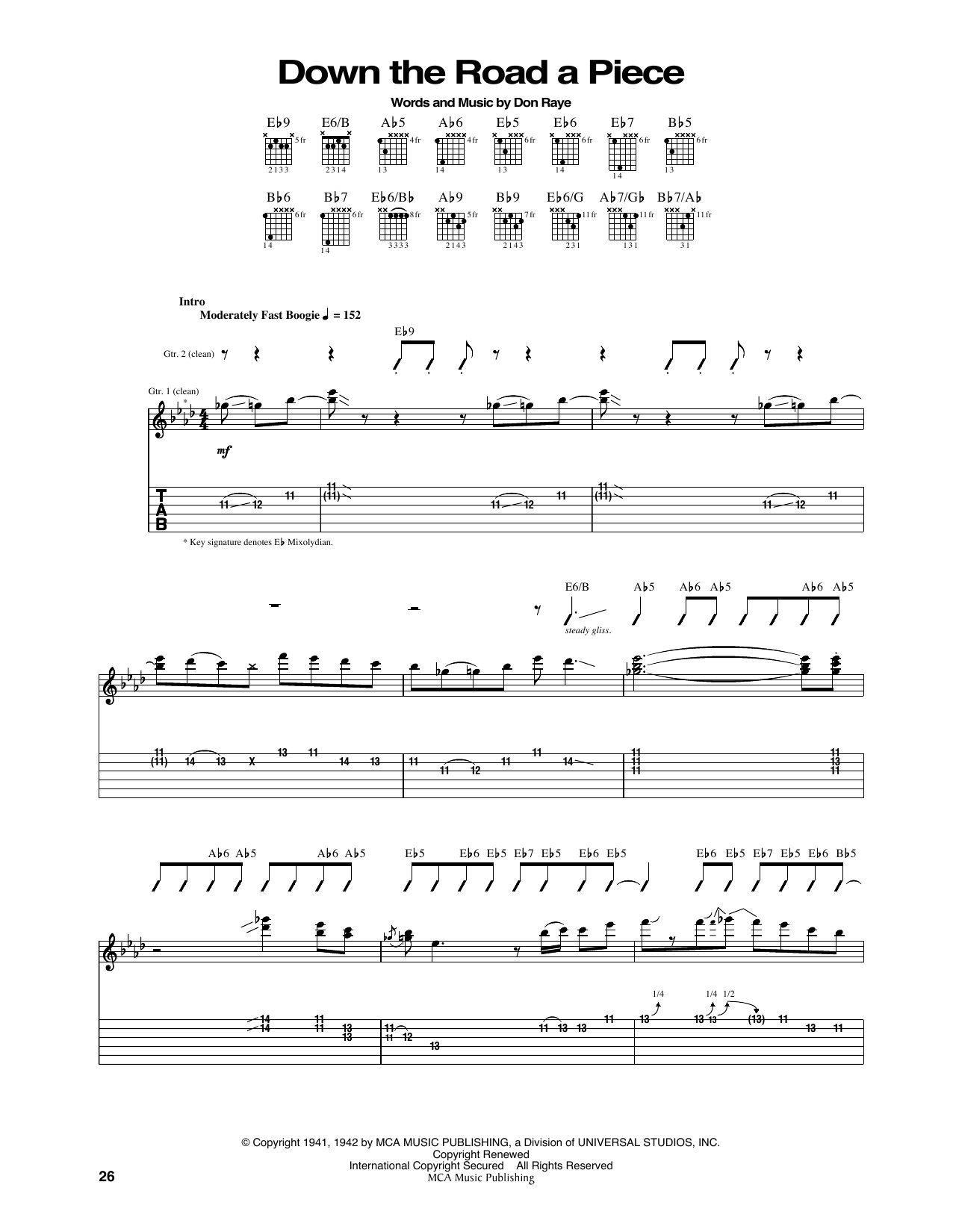 Download Don Raye Down The Road A Piece Sheet Music and learn how to play Guitar Tab PDF digital score in minutes