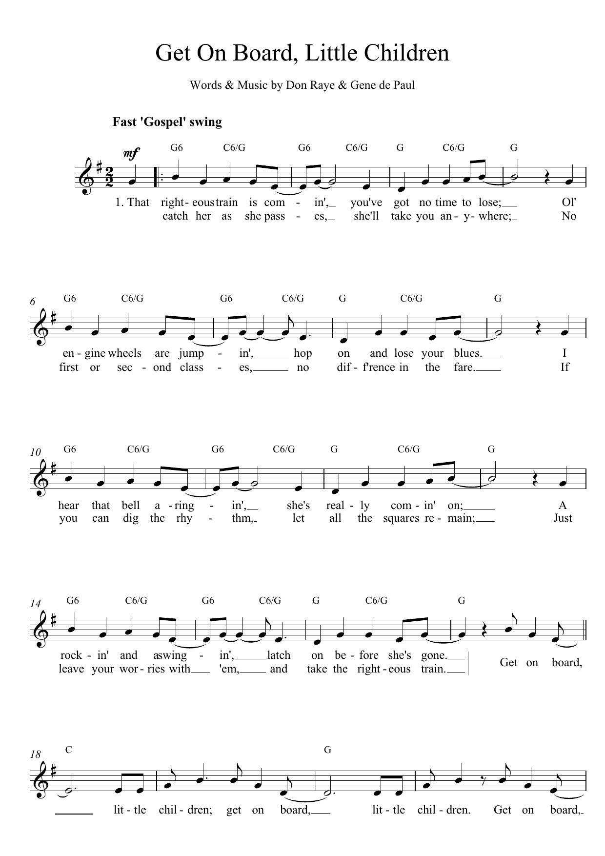 Download Don Raye Get On Board, Little Children Sheet Music and learn how to play Lead Sheet / Fake Book PDF digital score in minutes