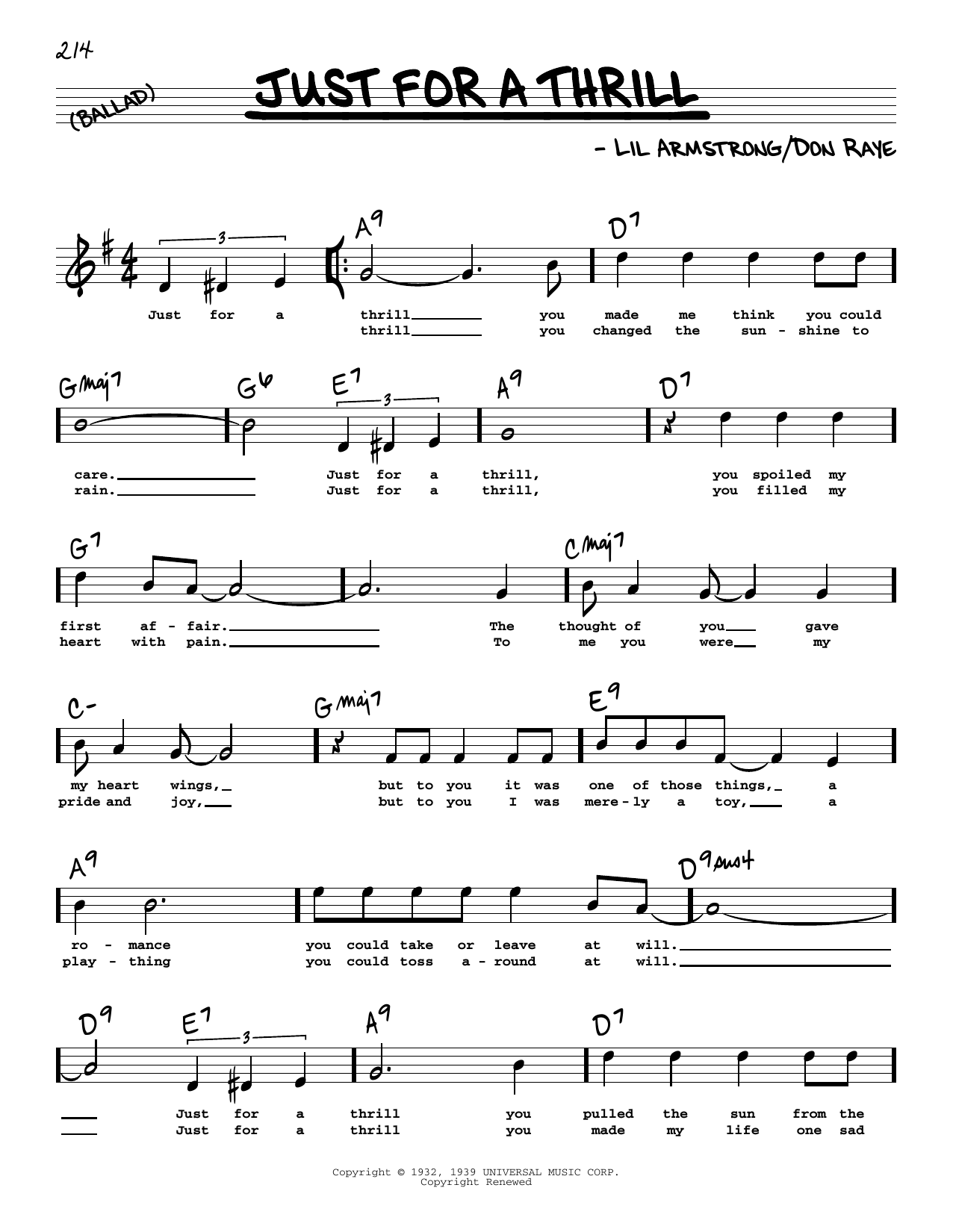 Download Don Raye Just For A Thrill (High Voice) Sheet Music and learn how to play Real Book – Melody, Lyrics & Chords PDF digital score in minutes