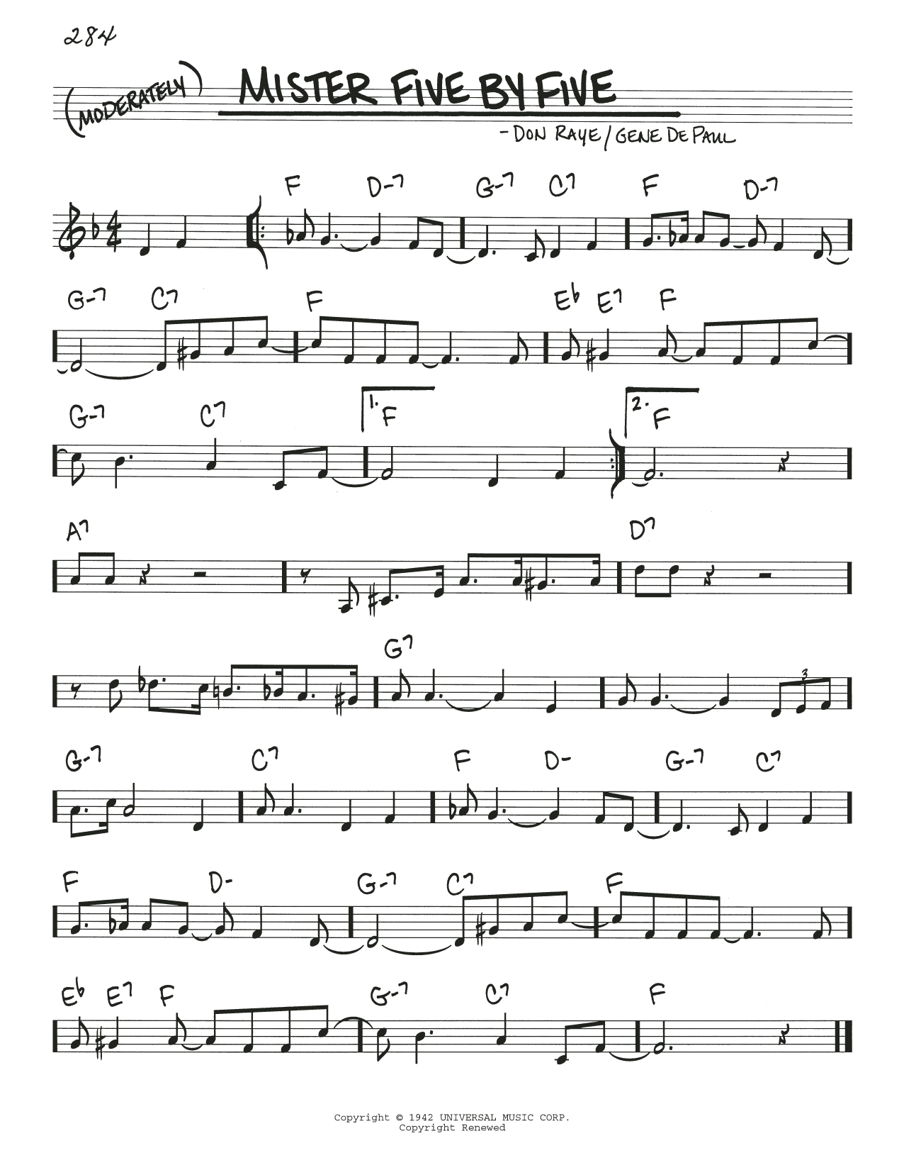 Download Don Raye Mister Five By Five Sheet Music and learn how to play Real Book – Melody & Chords PDF digital score in minutes