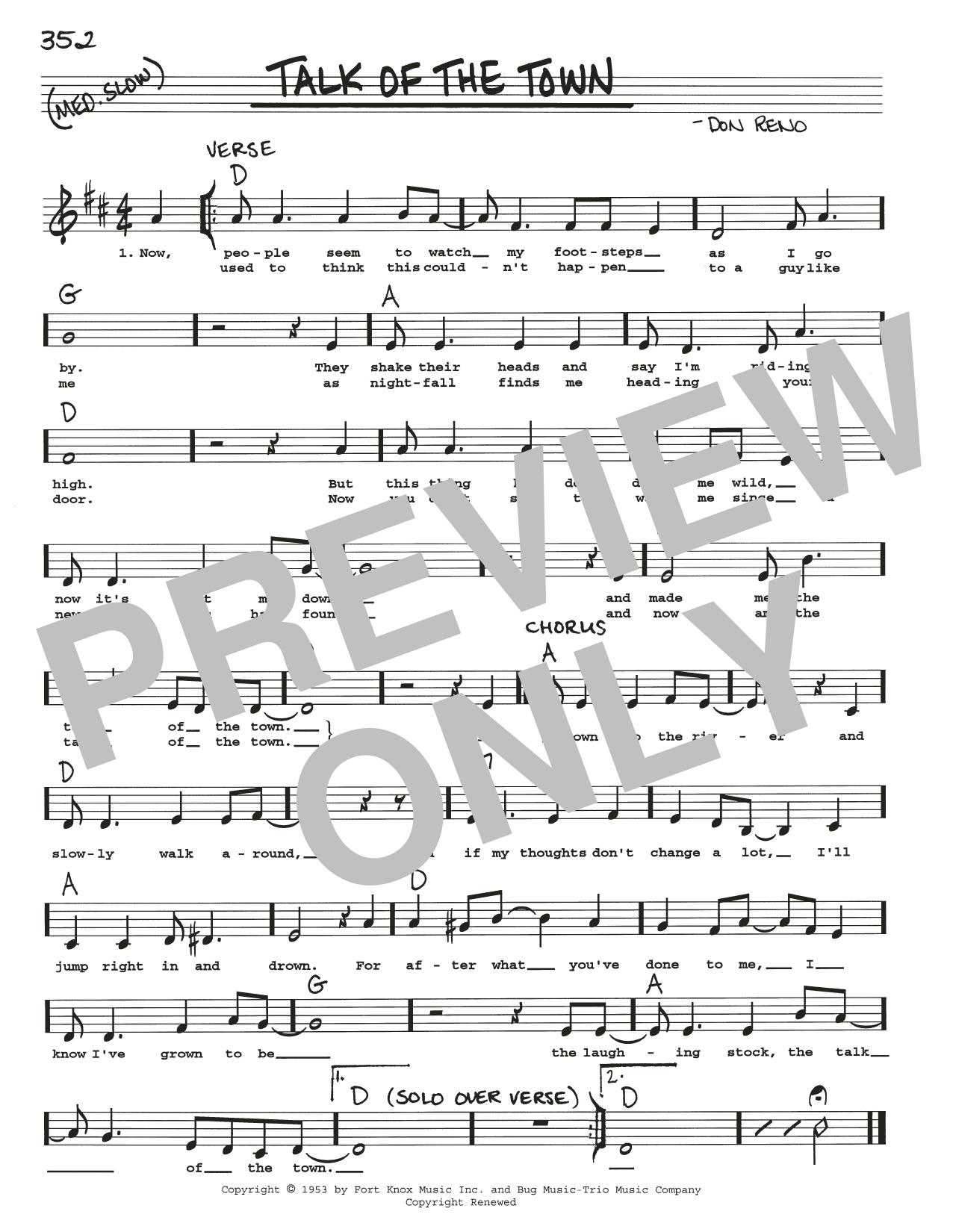 Download Don Reno Talk Of The Town Sheet Music and learn how to play Real Book – Melody, Lyrics & Chords PDF digital score in minutes