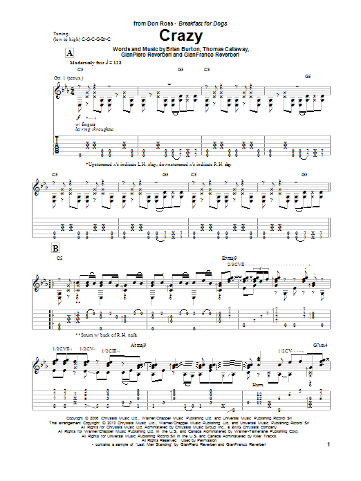 Download Don Ross Crazy Sheet Music and learn how to play Guitar Tab PDF digital score in minutes