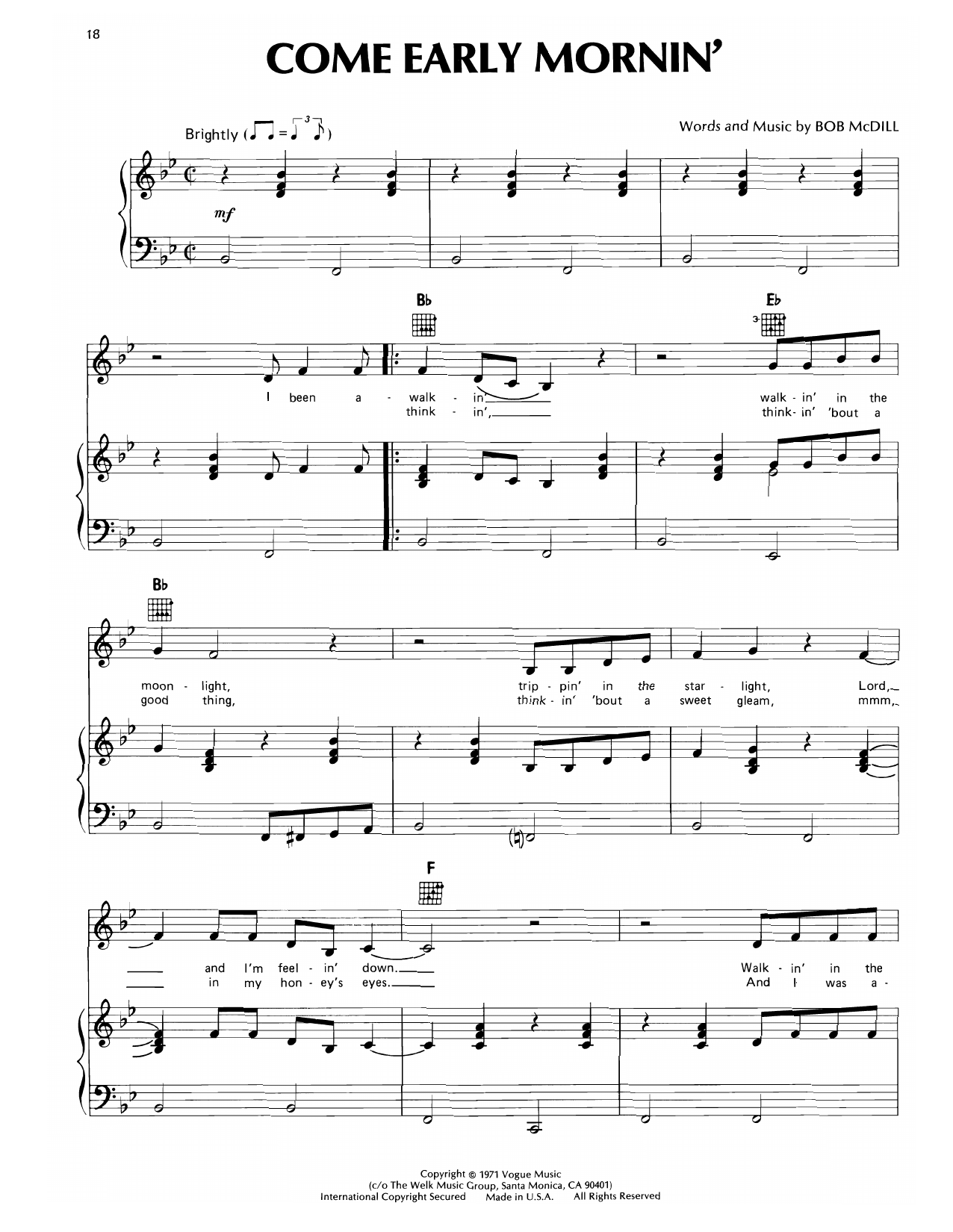 Download Don Williams Come Early Mornin' Sheet Music and learn how to play Piano, Vocal & Guitar Chords (Right-Hand Melody) PDF digital score in minutes