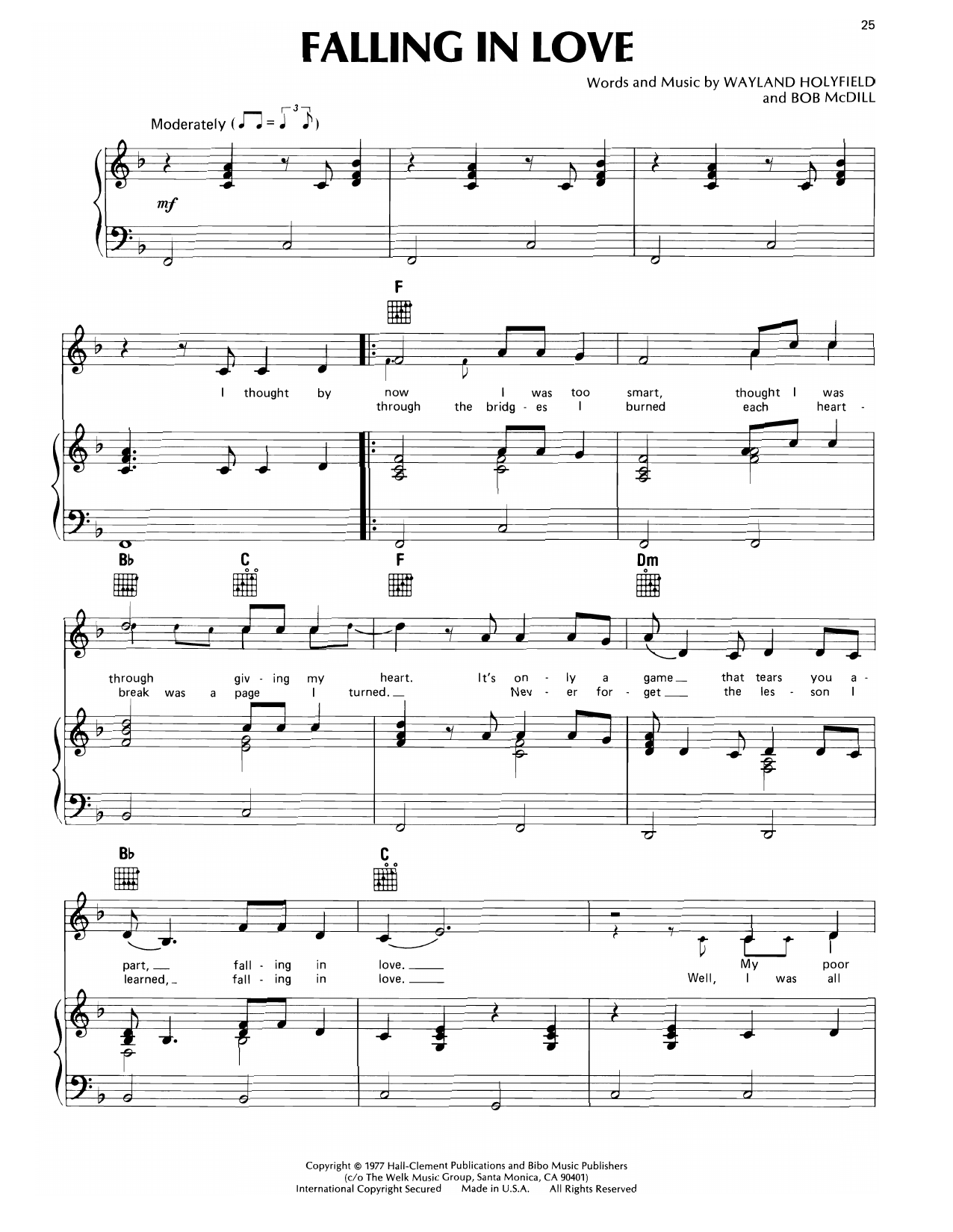 Download Don Williams Falling In Love Sheet Music and learn how to play Piano, Vocal & Guitar Chords (Right-Hand Melody) PDF digital score in minutes