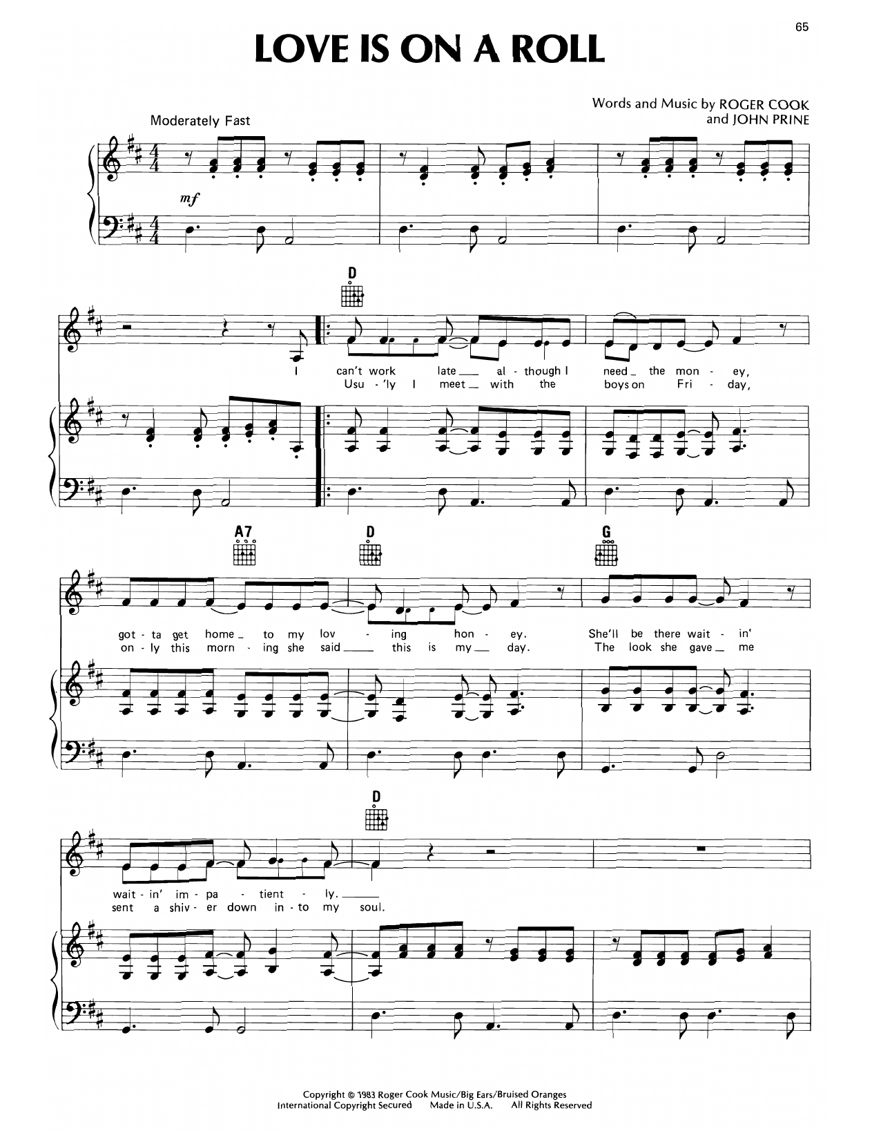 Download Don Williams Love Is On A Roll Sheet Music and learn how to play Piano, Vocal & Guitar Chords (Right-Hand Melody) PDF digital score in minutes