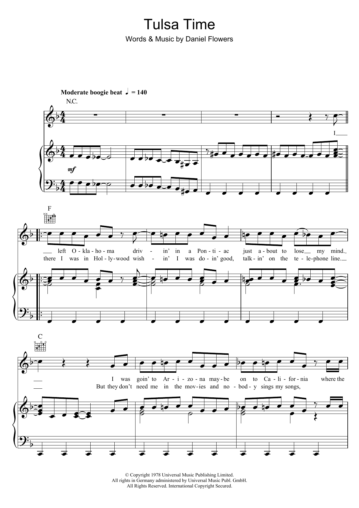 Download Don Williams Tulsa Time Sheet Music and learn how to play Piano, Vocal & Guitar (Right-Hand Melody) PDF digital score in minutes