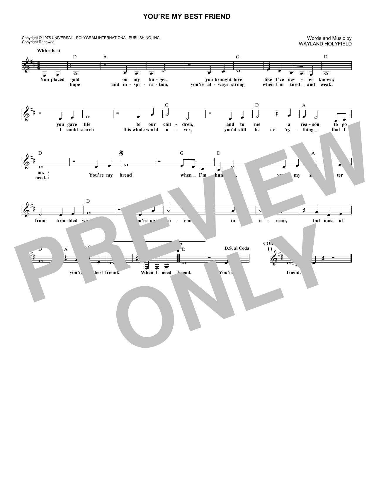 Download Don Williams You're My Best Friend Sheet Music and learn how to play Piano, Vocal & Guitar Chords (Right-Hand Melody) PDF digital score in minutes
