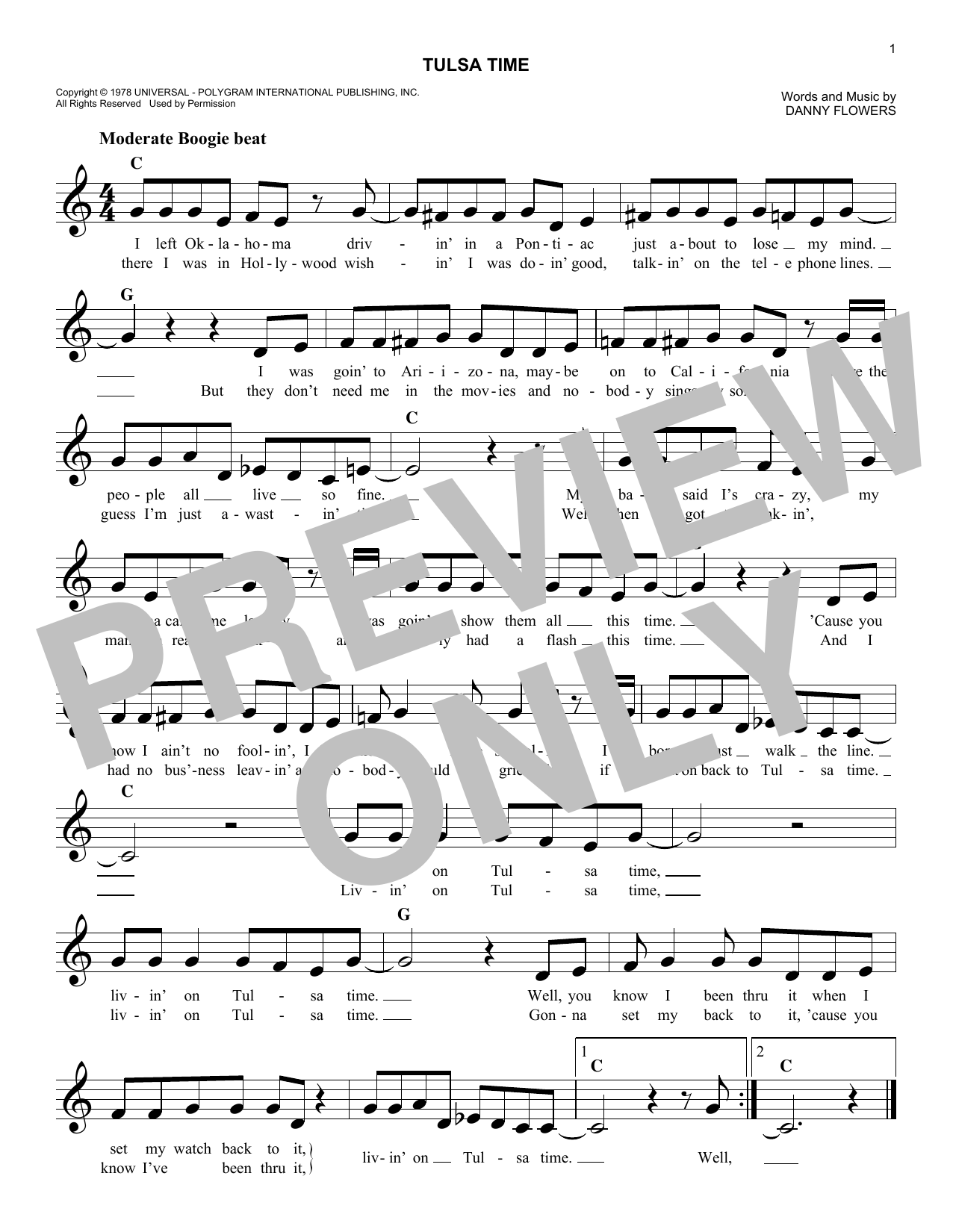 hule barrikade sovjetisk Don Williams "Tulsa Time" Sheet Music Notes | Download Printable PDF Score  103344