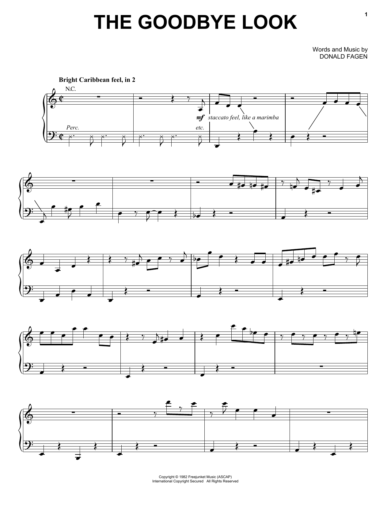 Download Donald Fagen The Goodbye Look Sheet Music and learn how to play Piano, Vocal & Guitar Chords (Right-Hand Melody) PDF digital score in minutes