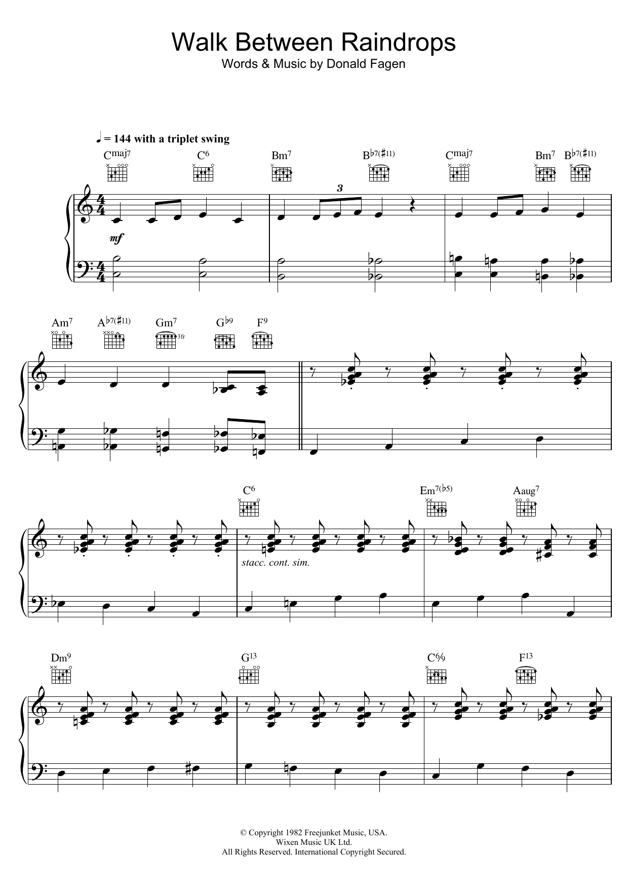 Download Donald Fagen Walk Between Raindrops Sheet Music and learn how to play Piano, Vocal & Guitar (Right-Hand Melody) PDF digital score in minutes