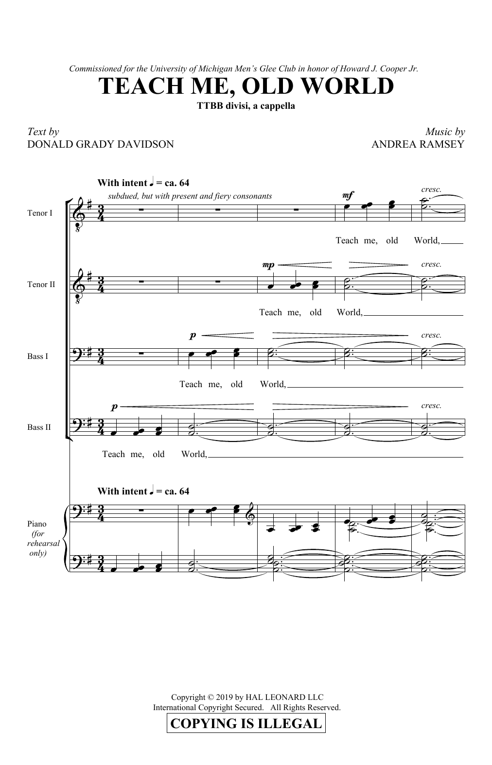 Download Donald Grady Davidson and Andrea Ramsey Teach Me, Old World Sheet Music and learn how to play TTBB Choir PDF digital score in minutes