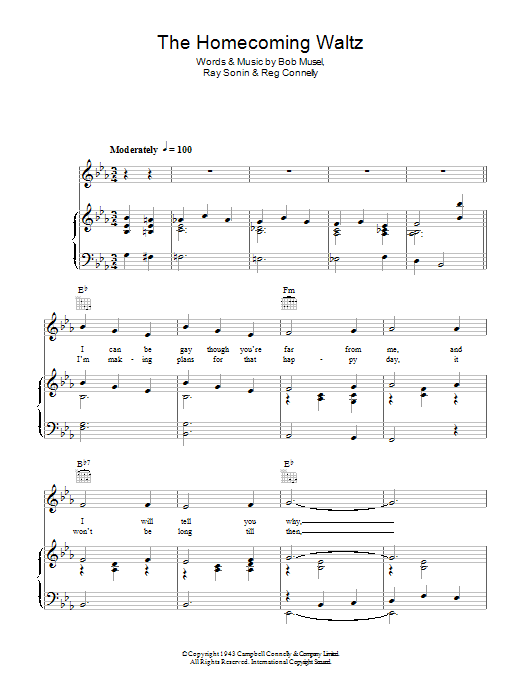 Download Donald Peers The Homecoming Waltz Sheet Music and learn how to play Piano, Vocal & Guitar (Right-Hand Melody) PDF digital score in minutes