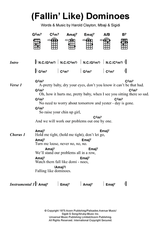 Download Donald Byrd (Fallin' Like) Dominoes Sheet Music and learn how to play Ukulele PDF digital score in minutes