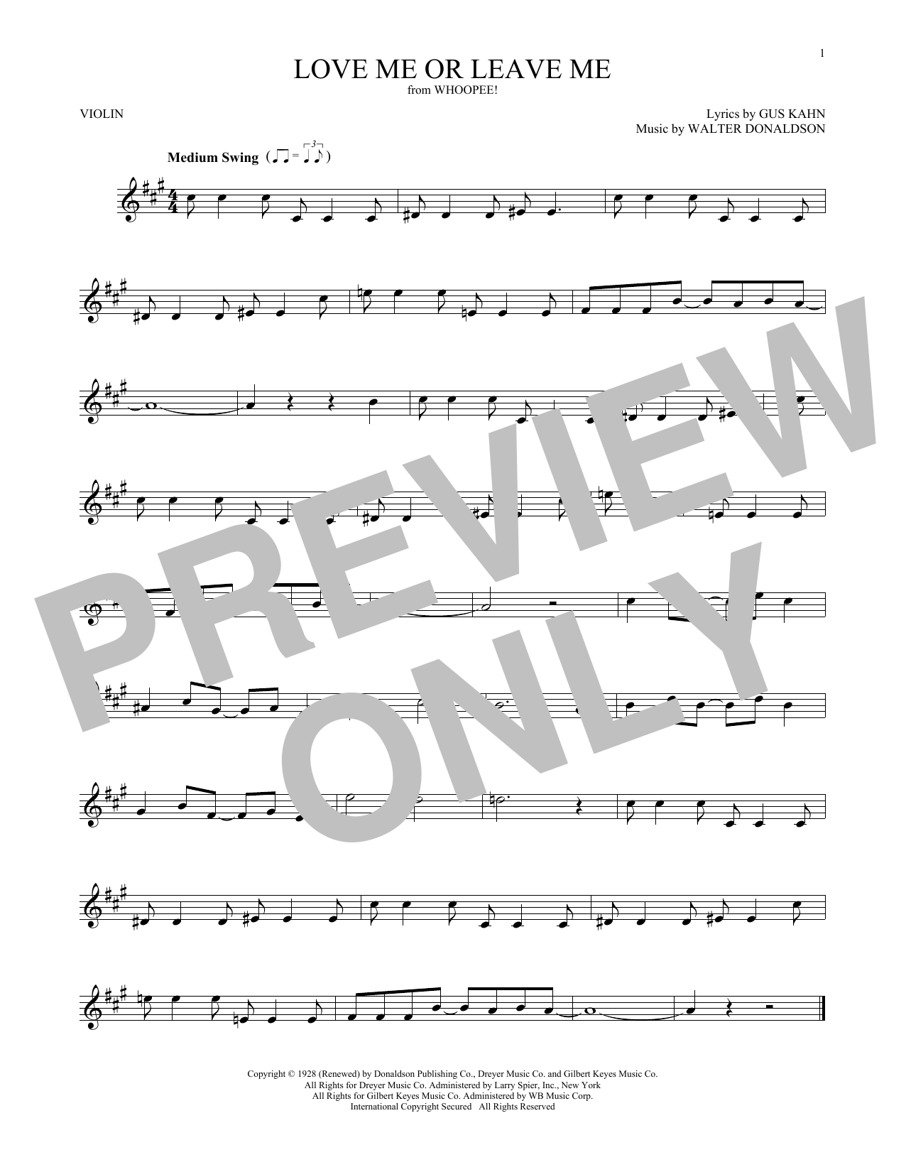 Download Donaldson and Kahn Love Me Or Leave Me Sheet Music and learn how to play Violin PDF digital score in minutes