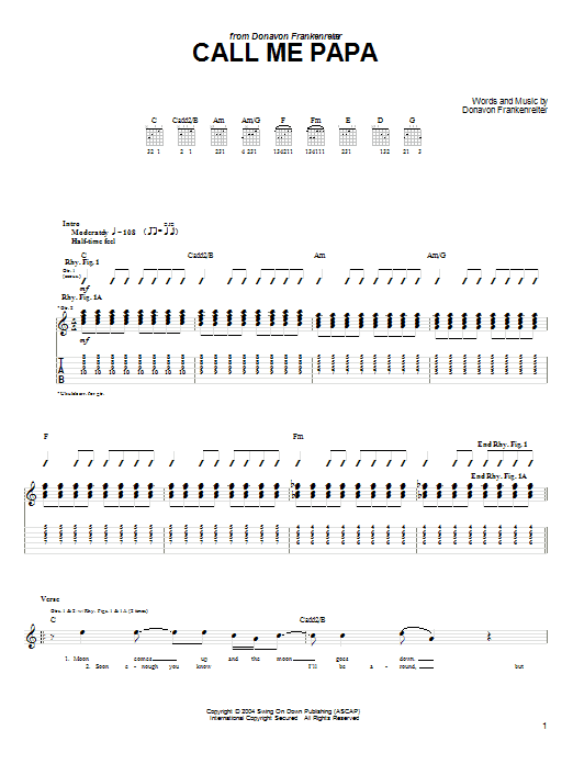 Download Donavon Frankenreiter Call Me Papa Sheet Music and learn how to play Guitar Tab PDF digital score in minutes