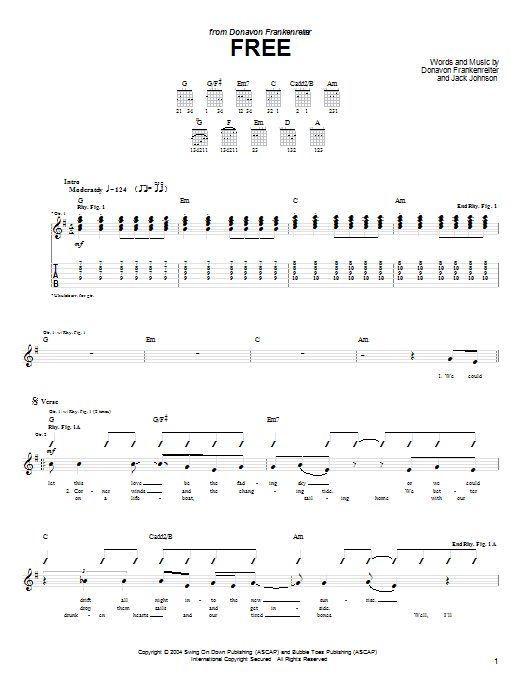 Download Donavon Frankenreiter Free Sheet Music and learn how to play Guitar Tab PDF digital score in minutes